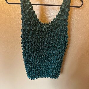 Smocked Green Tank Top with Textured Design